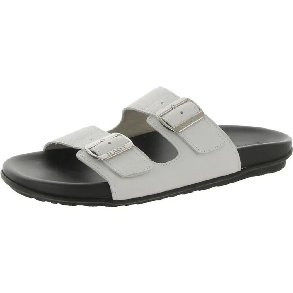 Naot Womens Santo White Leather Slip On Flat Slide Sandals Shoes NWT